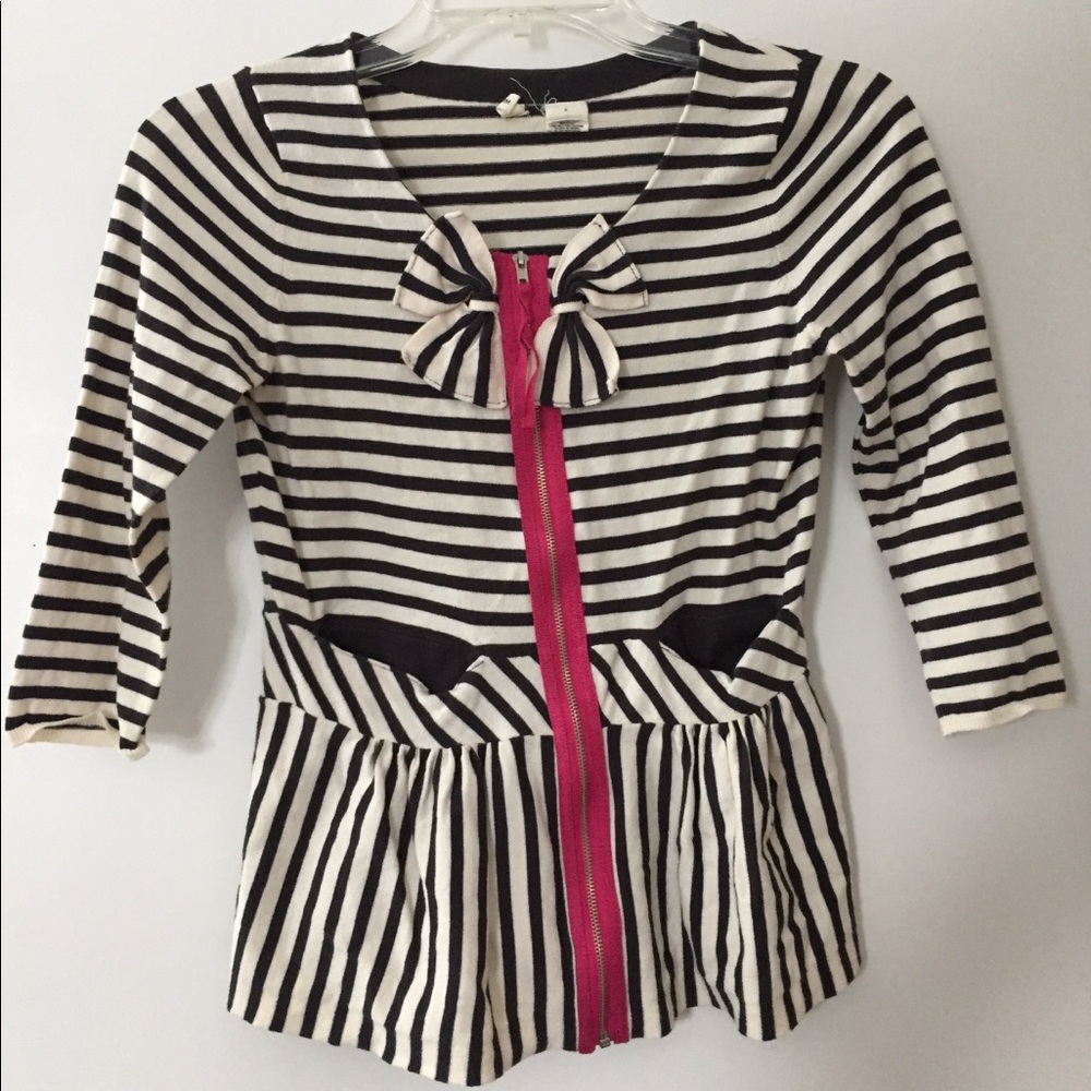 Anthropologie B&W Stripe 3/4 Sleeve Cardigan